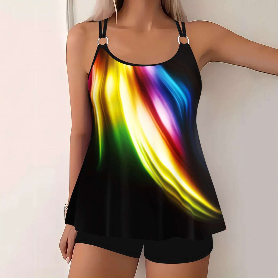 Ladies airy-cut spaghetti strap top with ring detail and A-line cut Mune Fashion