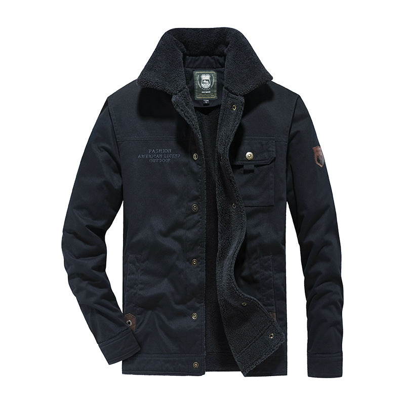 Men's Canvas Field Jacket with Teddy Lining, Chest Pocket and Snap Closure Mune Fashion