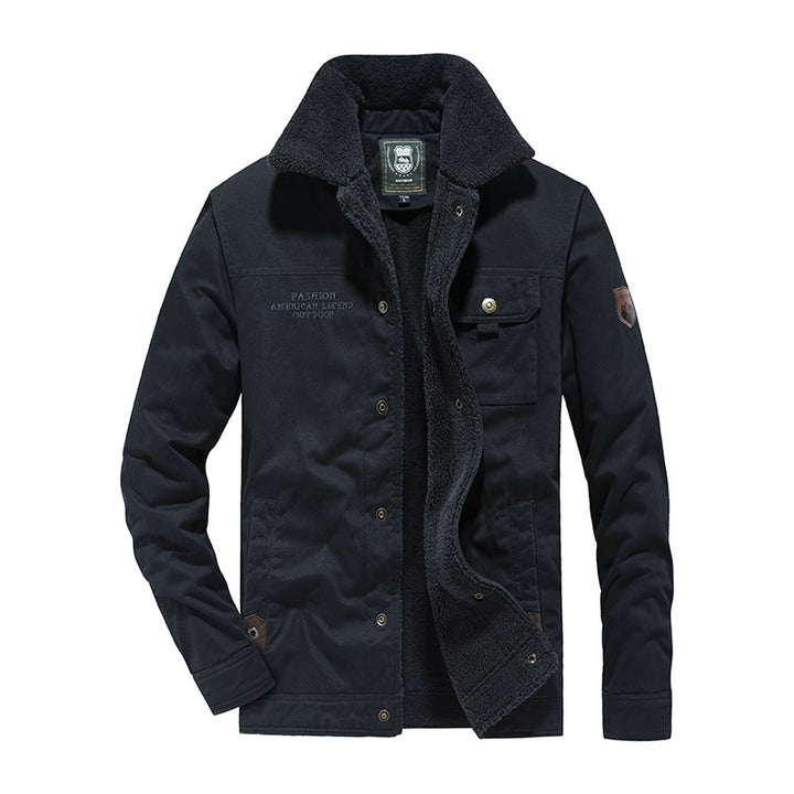 Men's Canvas Field Jacket with Teddy Lining, Chest Pocket and Snap Closure Mune Fashion