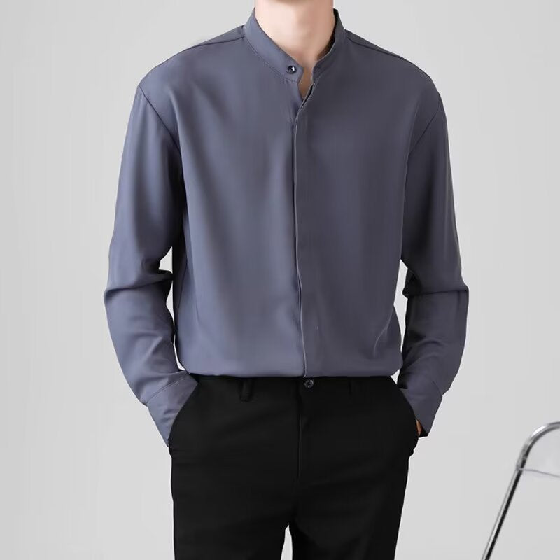 Men's Elegant Stand Collar Shirt Mune Fashion