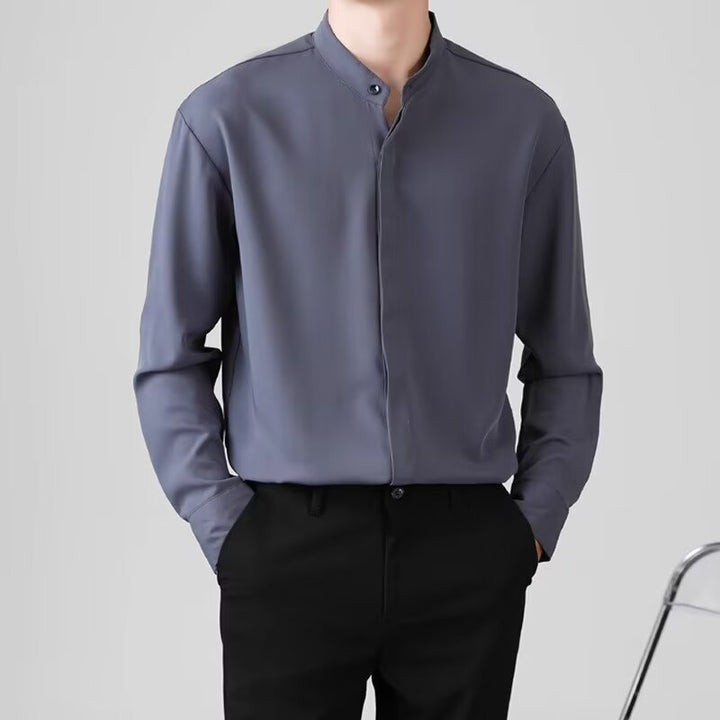 Men's Elegant Stand Collar Shirt Mune Fashion