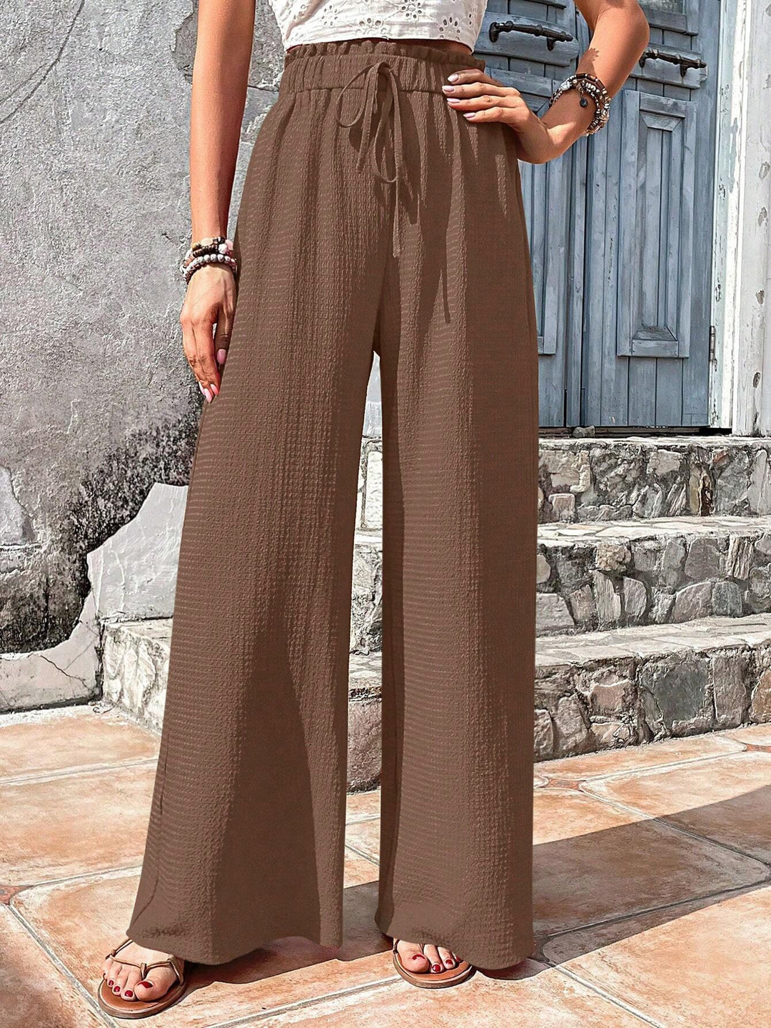 Women Comfortable and Elegant Wide-Cut Fabric Trousers Mune Fashion