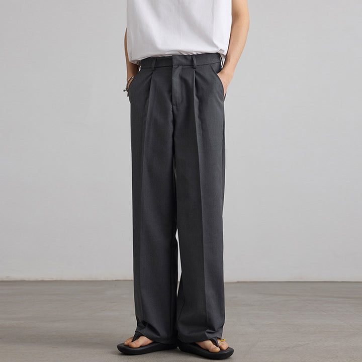 Men's Wide High-Waisted Pleated Pants with Crease and Relaxed Silhouette Mune Fashion