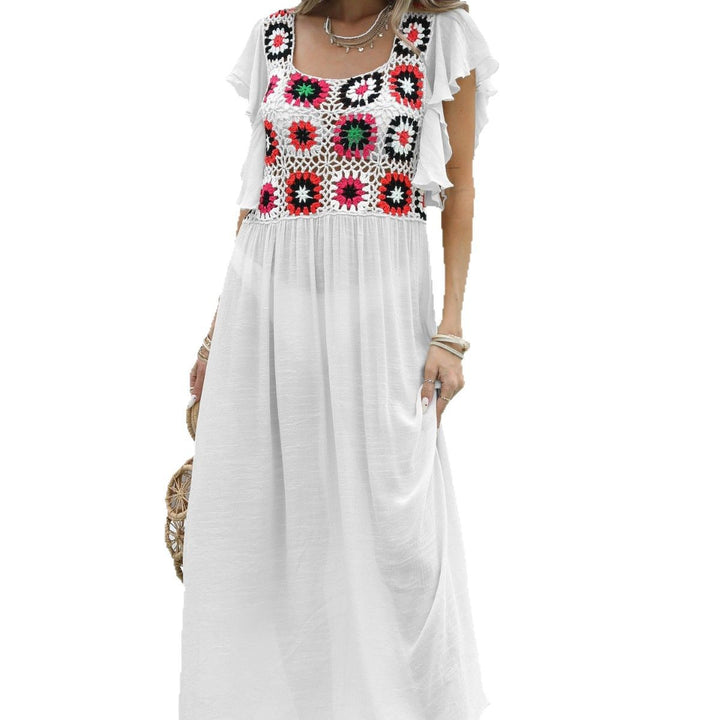 Ladies airy maxi dress with colorful crochet pattern Mune Fashion