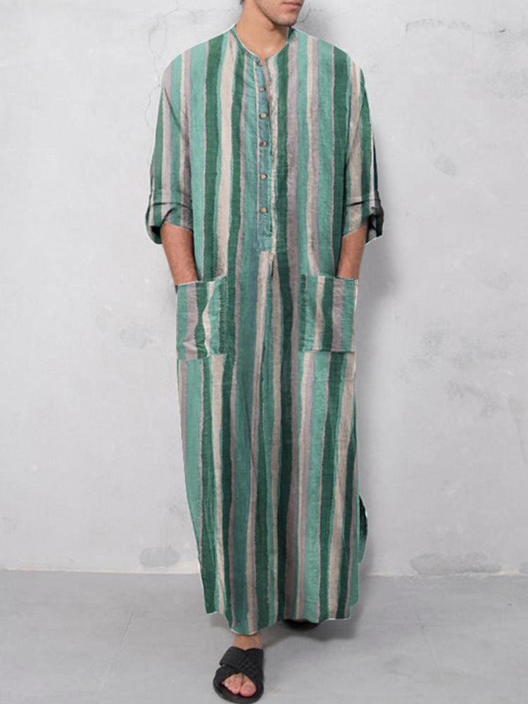 Men's casual kaftan made of linen blend with button placket and patch pockets Mune Fashion