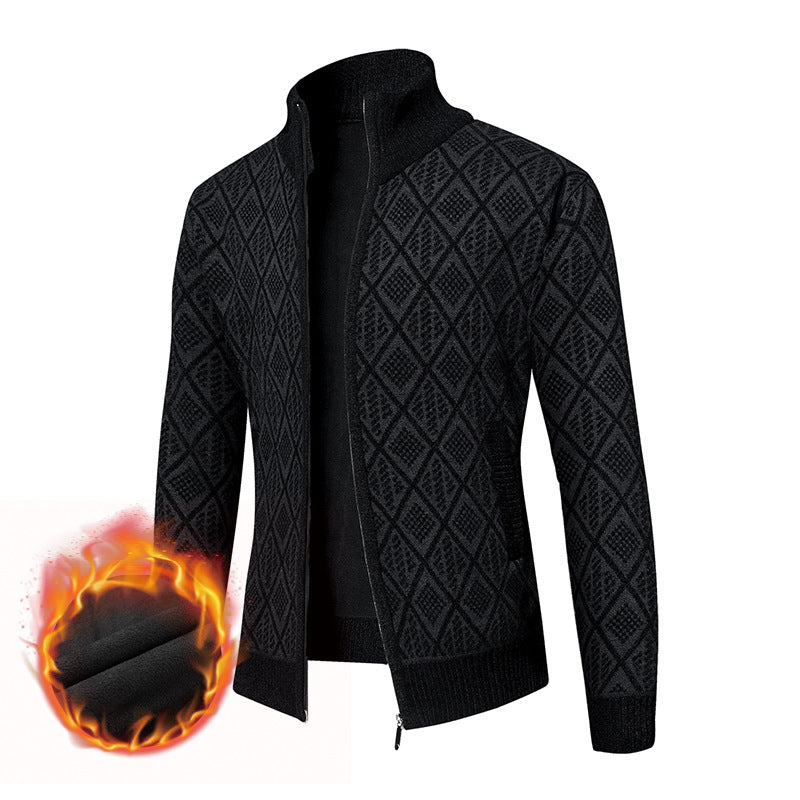 Men's Thermal Knit Zip Jacket with Jacquard Pattern and Fleece Lining Mune Fashion