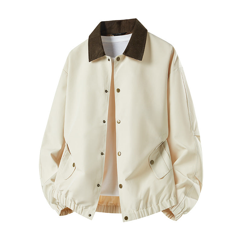 Men's Short Cut Coach Jacket with Cord Collar, Concealed Snap Placket & Elastic Hem Mune Fashion