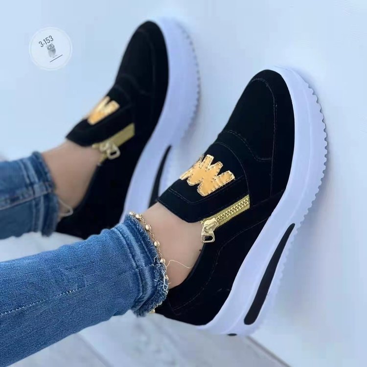 Women's Platform Sneakers with Side Zipper, Wedge Sole and Metallic Logo Mune Fashion
