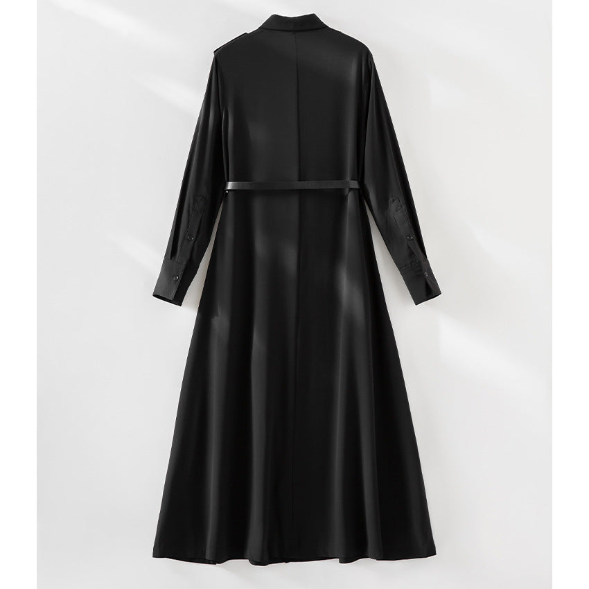 Women's maxi dress as a shirt dress with waist belt and epaulettes Mune Fashion