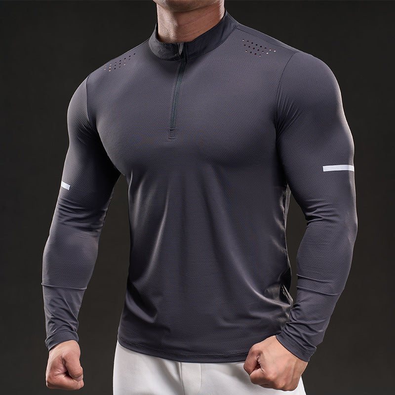 Men's compression training shirt with short zipper and breathable mesh structure Mune Fashion