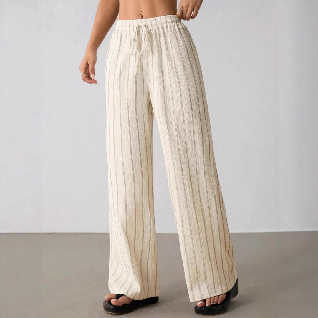 Women's Wide Knit Pants with High Waist and Drawstring Mune Fashion