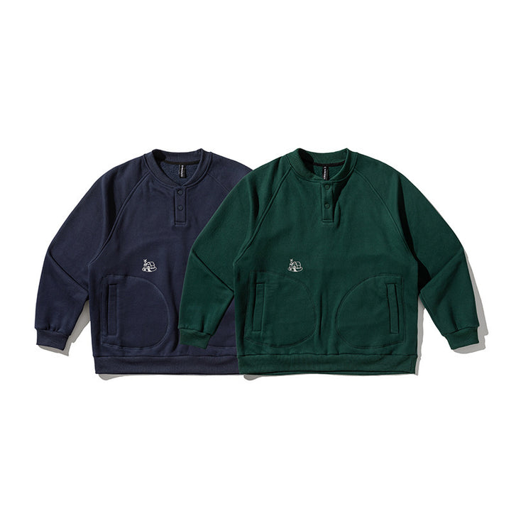 Men's Oversized Sweatshirt with Henley Button Placket, Raglan Sleeves and Round Front Pockets Mune Fashion