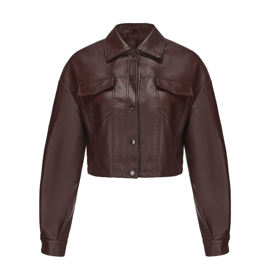 Ladies nan short leather jacket in trucker style with boxy cropped fit Mune Fashion