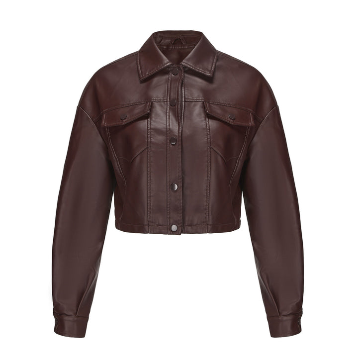 Ladies nan short leather jacket in trucker style with boxy cropped fit Mune Fashion