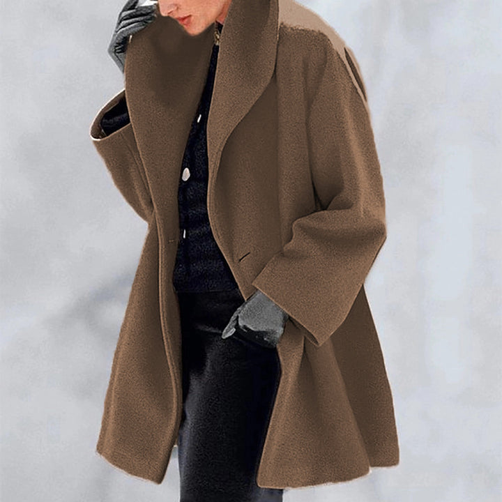 Ladies oversized wool blend coat with wide shawl collar and A-line cut Mune Fashion