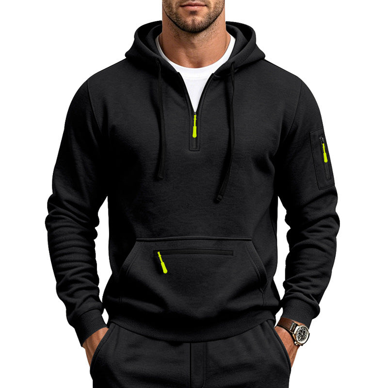 Men's Hooded Sweatshirt with Half-Zip, Kangaroo Pocket and Zipper Pockets Mune Fashion