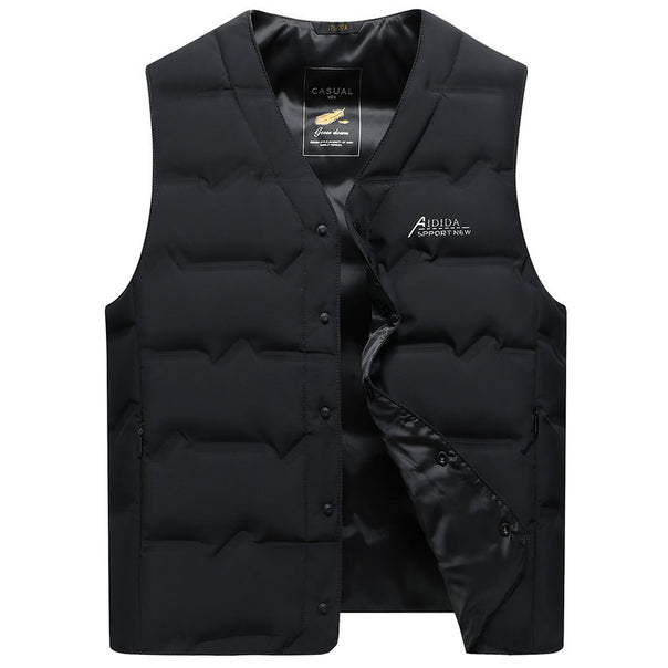 Men's Padded Quilted Vest with V-Neck and Snap Button Closure Mune Fashion