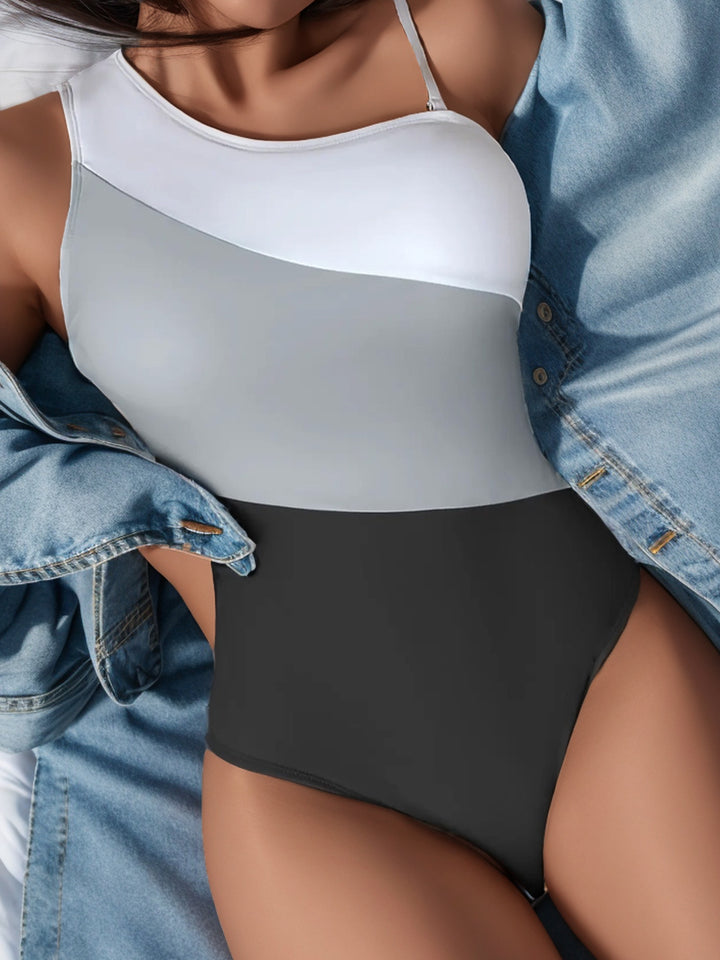 Women's One-Sided Swimsuit with Modern Color Block Design Mune Fashion