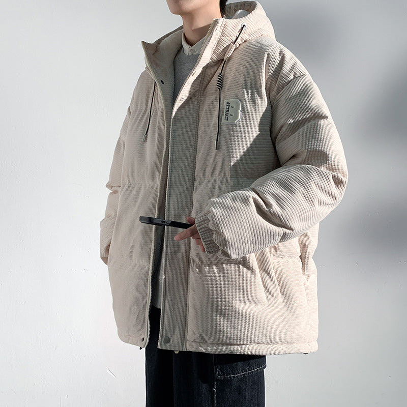 Men's Padded Cord Quilted Jacket with Hood, Teddy Fleece Lining and Oversized Fit Mune Fashion