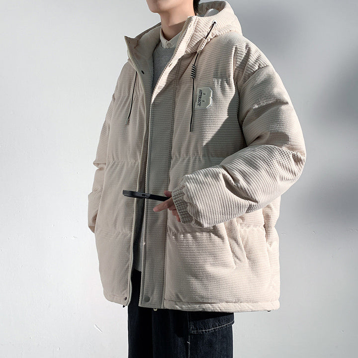 Men's Padded Cord Quilted Jacket with Hood, Teddy Fleece Lining and Oversized Fit Mune Fashion