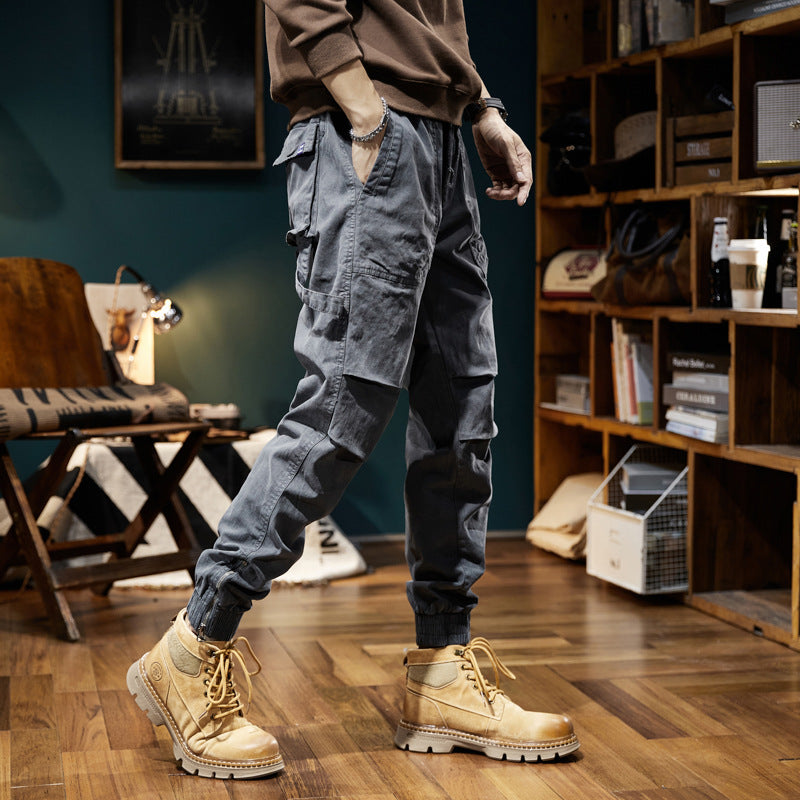 Men's multifunctional cargo jogger pants with elastic comfort waistband, carabiner loop and zipper ankle Mune Fashion