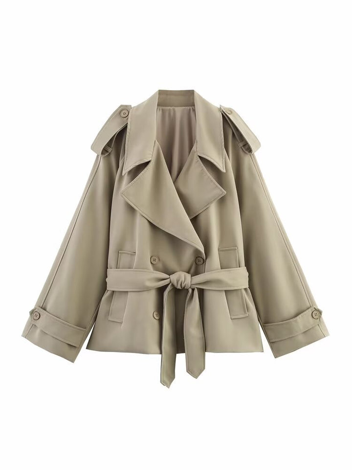 Women's short trench coat jacket with waist belt and double-breasted Mune Fashion