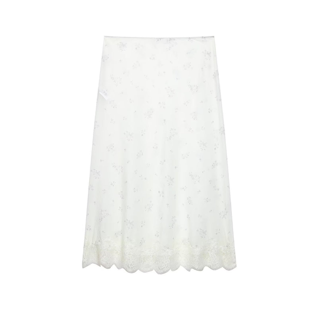 Women Long Slip with Floral Lace Trim and Fine Mesh Embroidery Mune Fashion