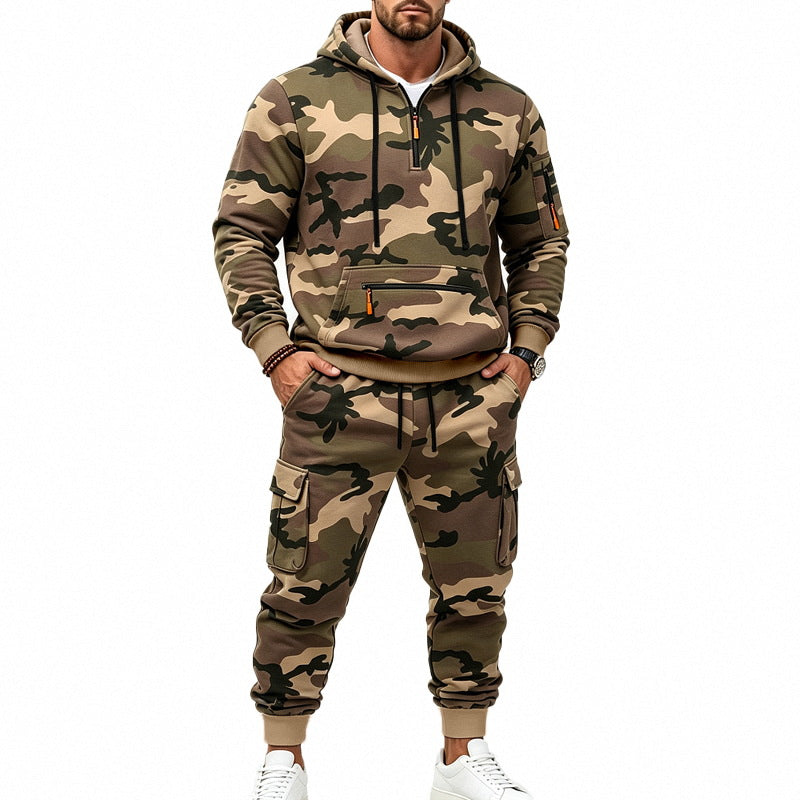 Men's Two-Piece Camouflage Tracksuit Set with Hoodie Sweatshirt and Cargo Joggers Mune Fashion