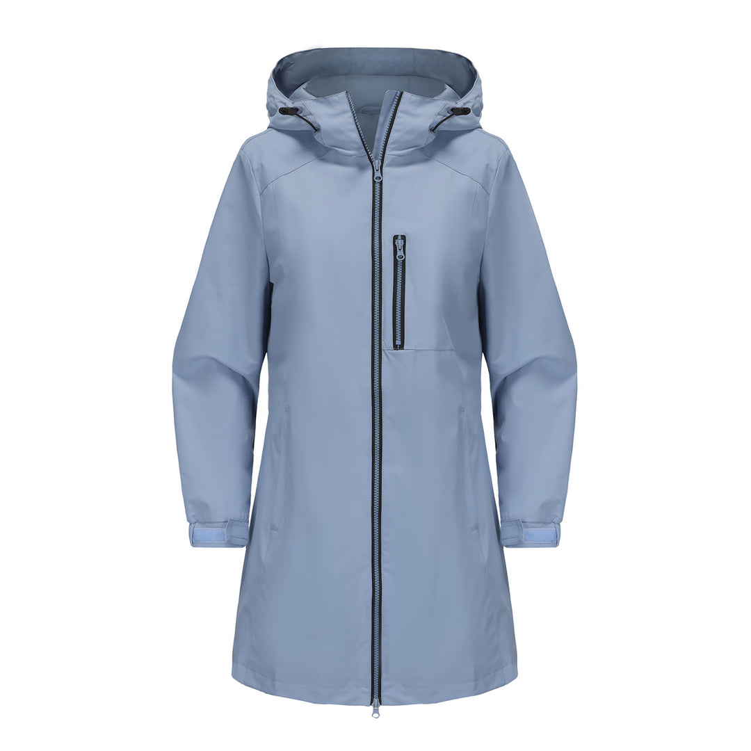 Women's waterproof long raincoat with hood and two-way zipper Mune Fashion