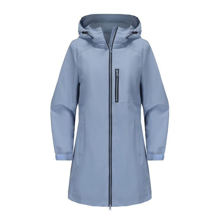 Women's waterproof long raincoat with hood and two-way zipper Mune Fashion