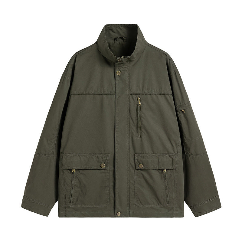 Men's Lightweight Utility Field Jacket with Stand Collar and Multiple Pockets Mune Fashion