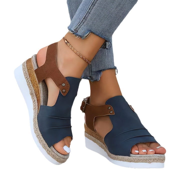 Women's wedge sandals with jute-wrapped espadrille platform, adjustable heel strap, and padded comfort footbed Mune Fashion