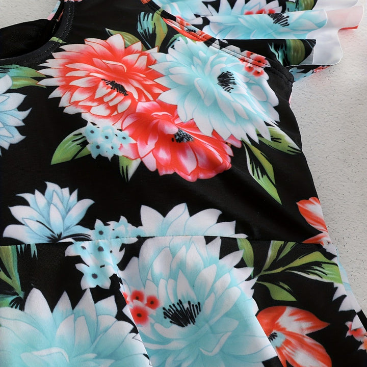 Women's One-Piece Swimsuit with Ruffle Details and Floral Design Mune Fashion