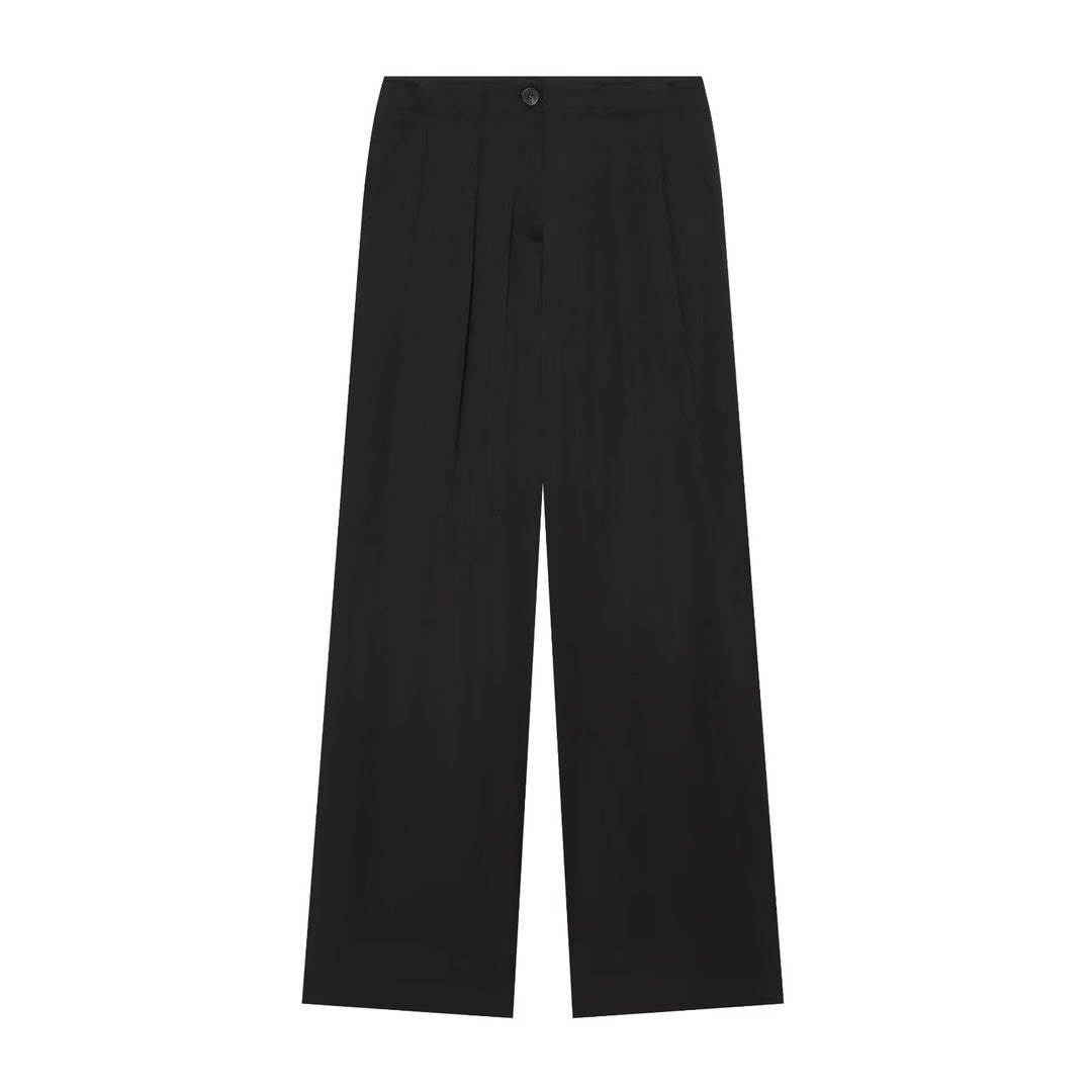 Women High-waisted Palazzo Pants with Pleats and Side Pockets Mune Fashion