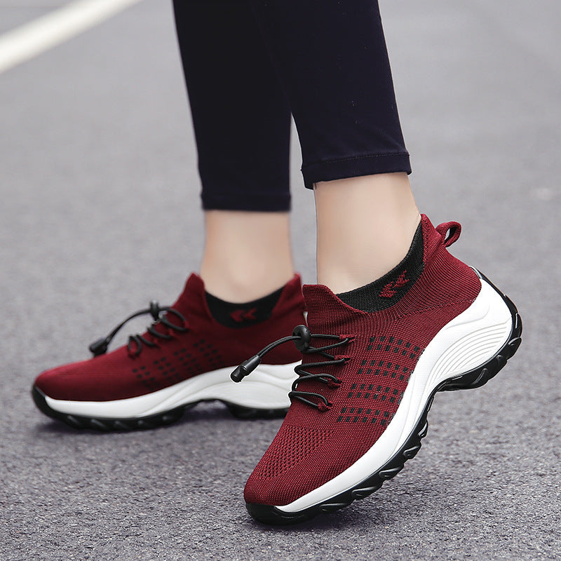 Women's knitted slip-on sneakers with quick lace, elastic shaft, and shock-absorbing platform sole Mune Fashion