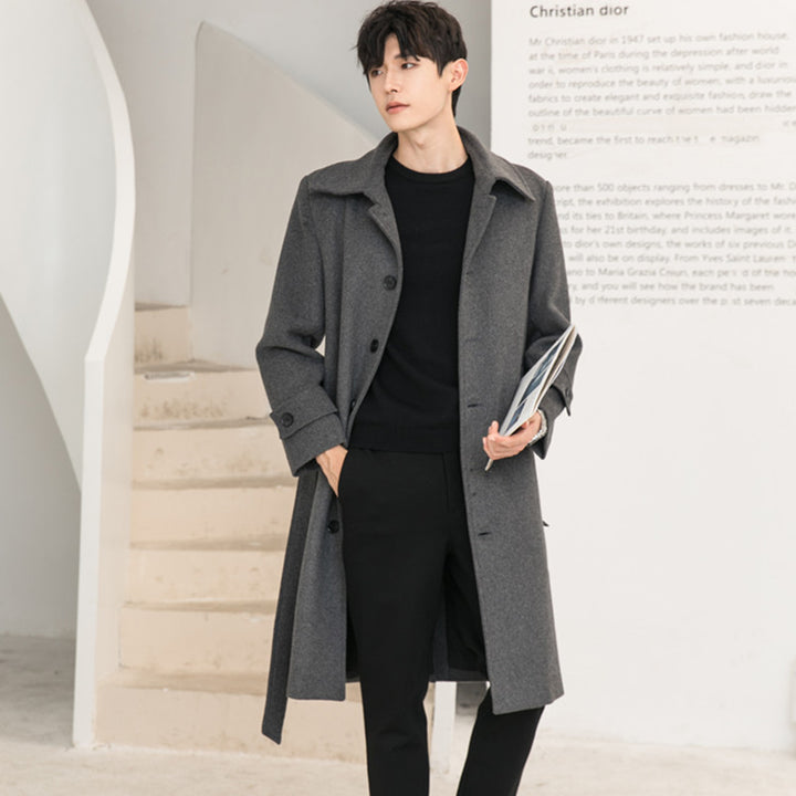 Men's Longline Wool Blend Coat with Concealed Button Placket and Shawl Collar Mune Fashion