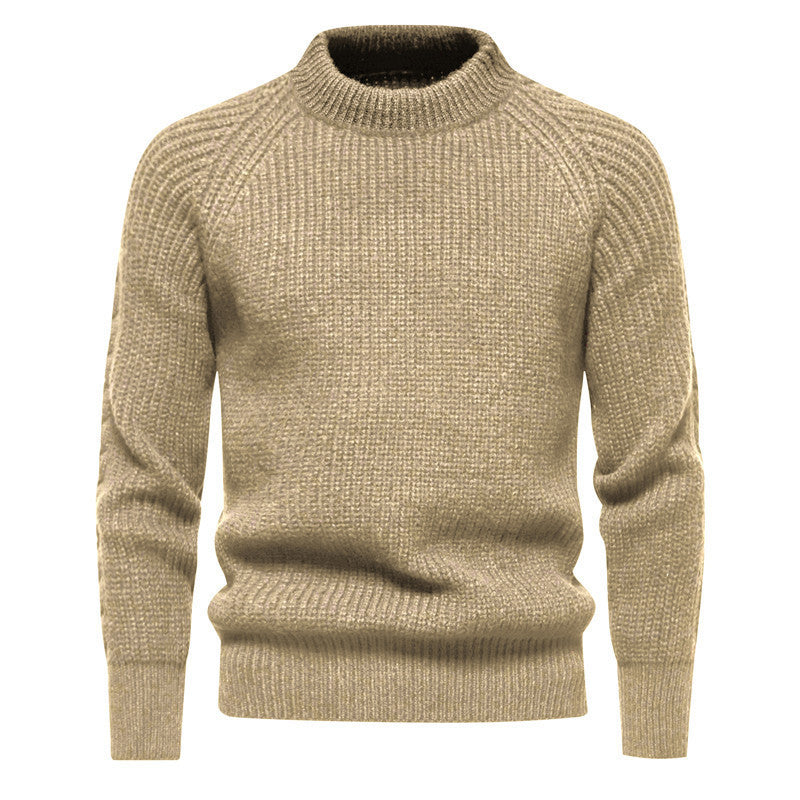 Men's fine knit pullover with short roll neck, raglan sleeves, and textured waffle look Mune Fashion
