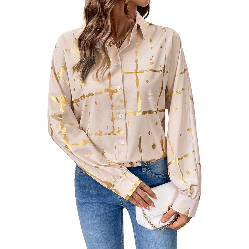 Women Elegant Blouse with Golden Accents Mune Fashion