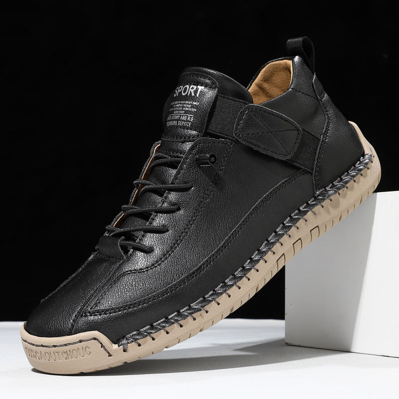 Men's leather imitation casual sneaker with Velcro strap, moccasin seam & profiled rubber sole Mune Fashion