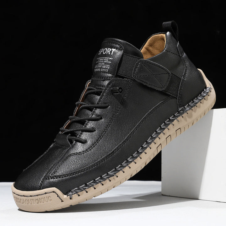 Men's leather imitation casual sneaker with Velcro strap, moccasin seam & profiled rubber sole Mune Fashion