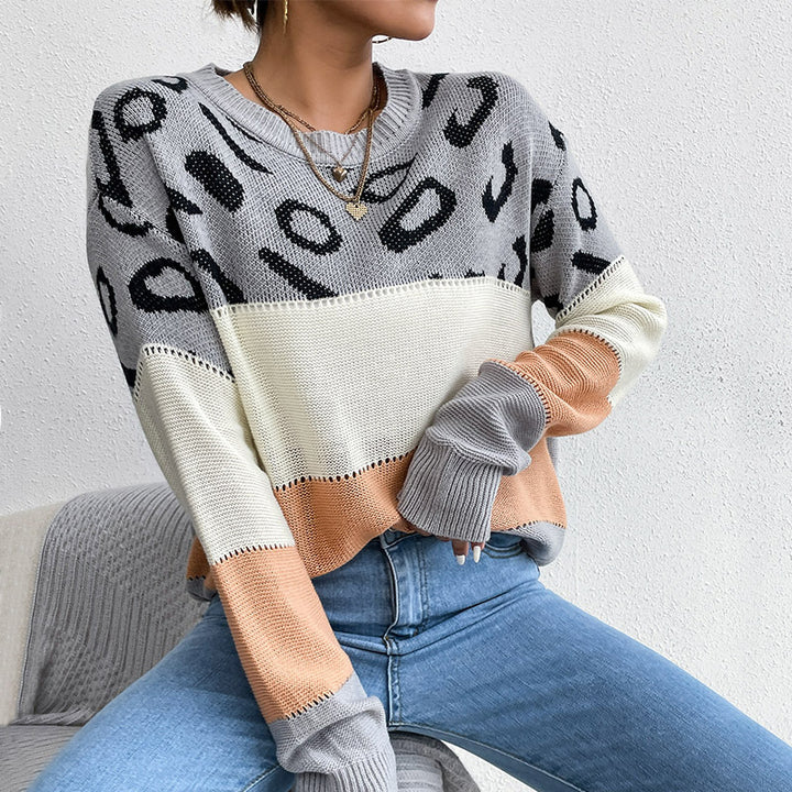 Women's knitted sweater with leopard pattern and block stripes Mune Fashion