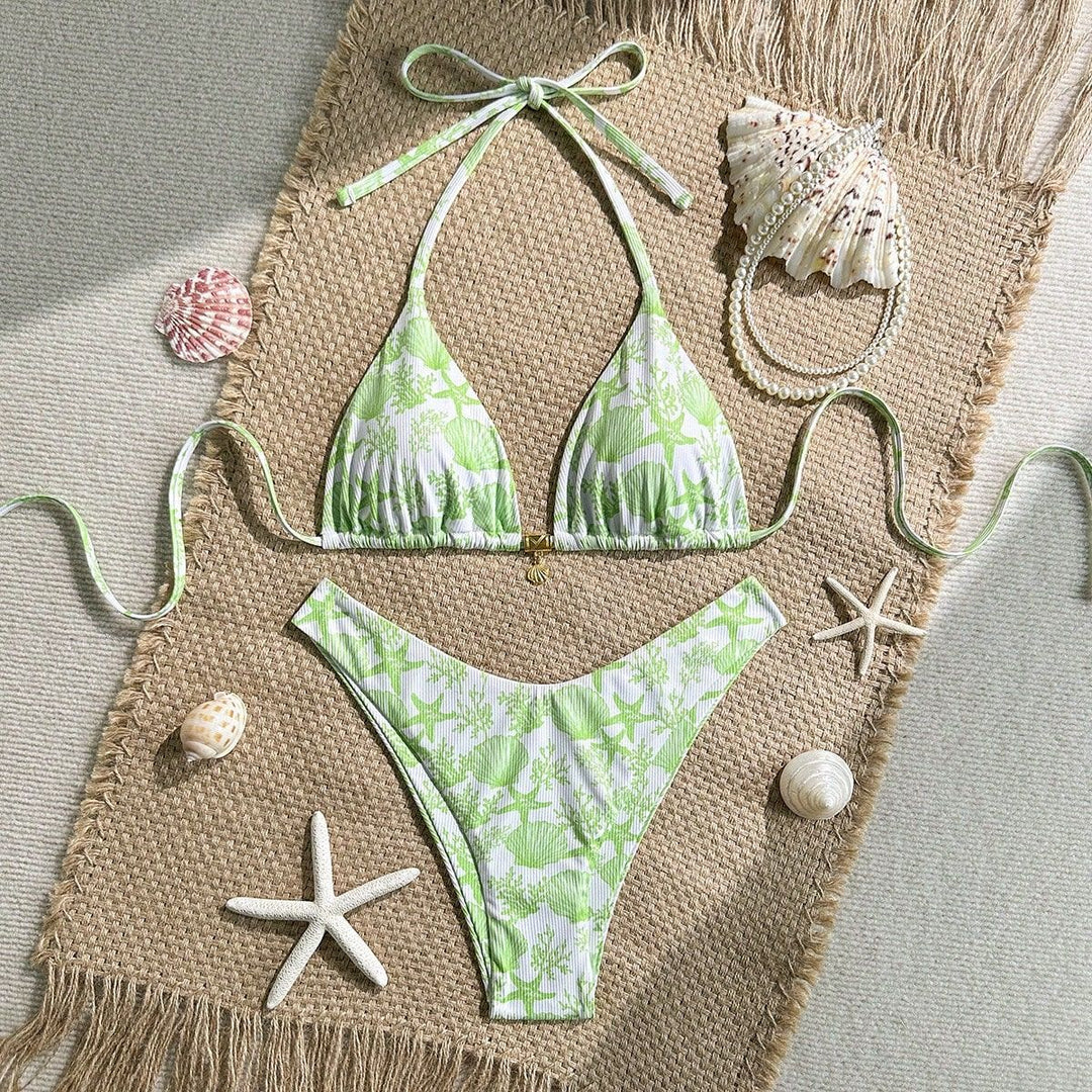 Women Triangle Bikini with Maritime Coral Pattern Mune Fashion