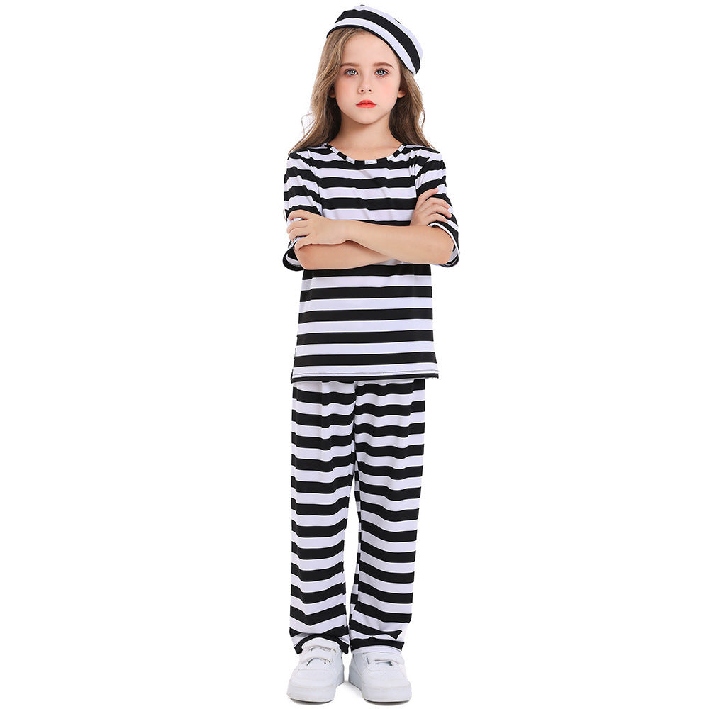 Girl's costume as a prisoner with striped top and pants Mune Fashion