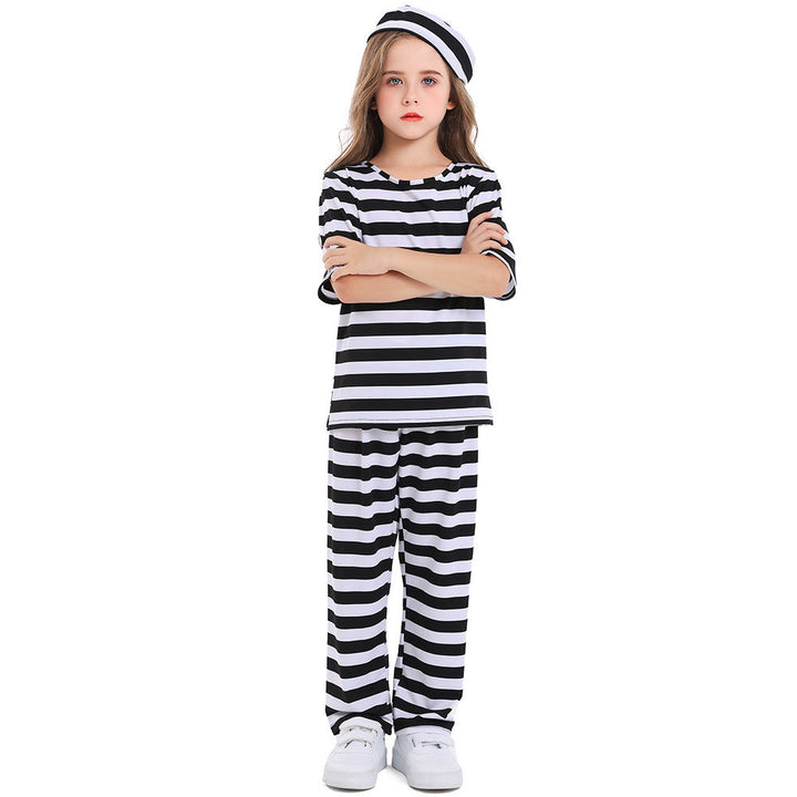 Girl's costume as a prisoner with striped top and pants Mune Fashion