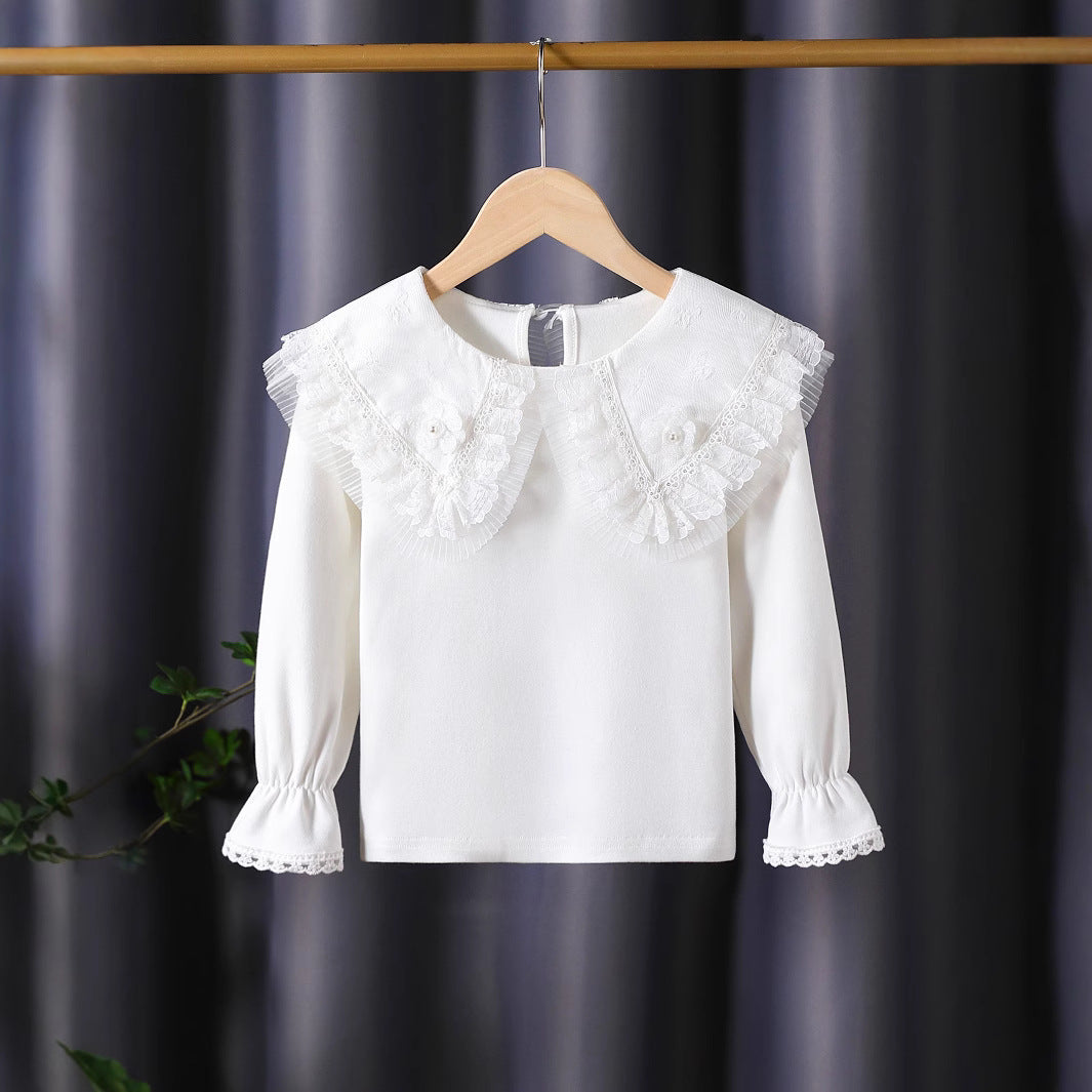 Girls blouse with lavish lace collar and delicate appliqués Mune Fashion