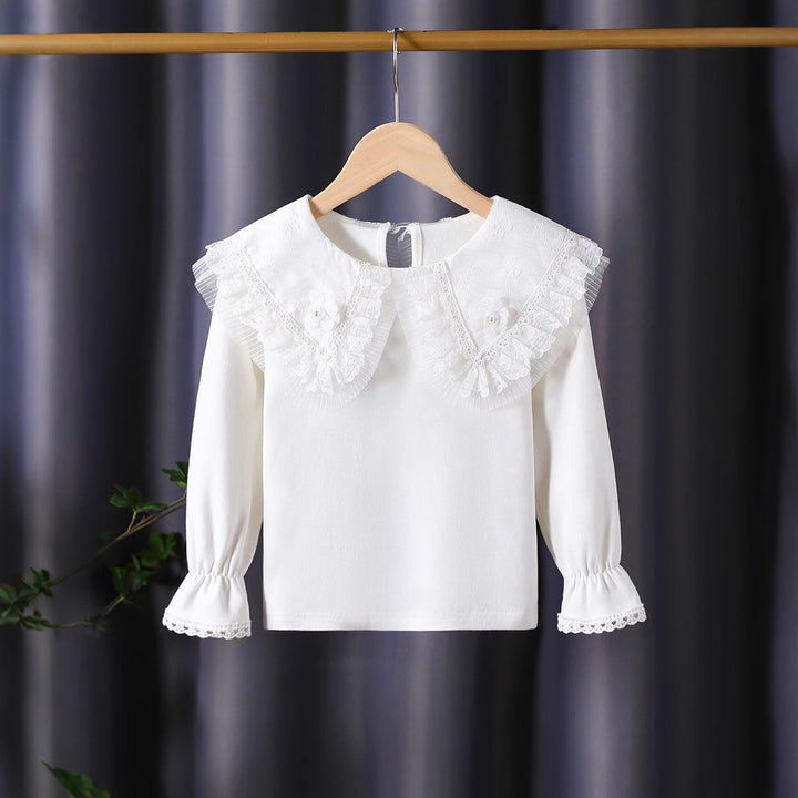 Girls blouse with lavish lace collar and delicate appliqués Mune Fashion