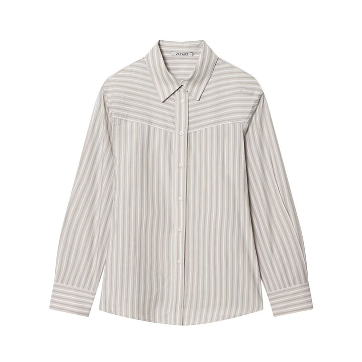 Women's oversized shirt blouse with fine striped pattern and Western yoke Mune Fashion