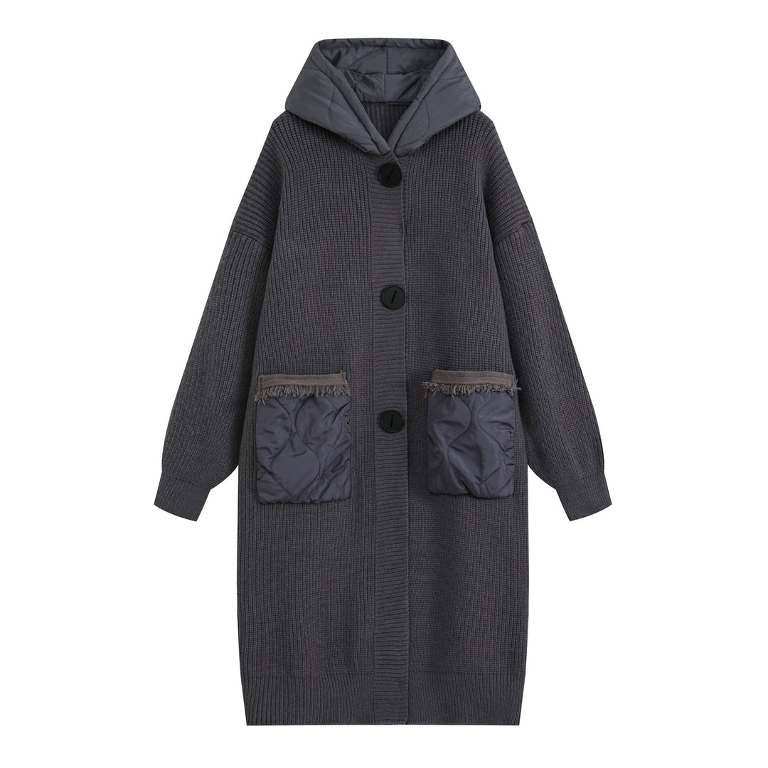Women's knitted coat with quilted hood and padded pockets Mune Fashion