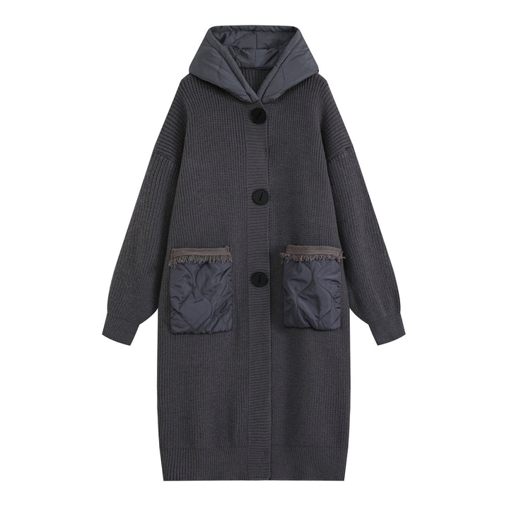 Women's knitted coat with quilted hood and padded pockets Mune Fashion