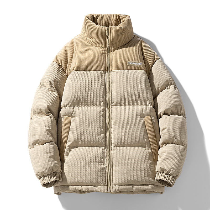 Men's Padded Corduroy-Look Quilted Jacket with High Standing Collar and Thermal Lining Mune Fashion